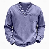 voordelige Casual Henley-T-shirt-Voor heren Henley-shirt Overhemd van 100% katoen met zure wassing T-shirt T-shirt Lange mouw Wijnoogst Effen kleur Retro vintage Casual Vintagestijl Kledingstuk geverfd gewassen Henley Casual Lente