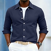 cheap Men's Smart Casual Shirts-Men's Shirt Casual Shirt Button Up Shirt Acid Wash Shirt Navy Blue Gray Long Sleeve Plain Lapel Casual Daily Clothing Apparel Fashion Modern Smart Casual