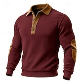 voordelige Basis Sweatshirts-Voor heren Sweatshirt Stoppen Hoodie met knoopsluiting Geribbeld breisel Leger Groen Bordeaux Marineblauw Khaki Polo kraag Effen Lapwerk Kleurenblok Met Textuur Sport &amp; Outdoor Casual Dagelijks