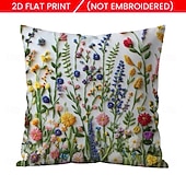 cheap Textured Throw Pillows-Floral Pattern Pillow Cover 2D Flat Print Soft Comfortable Cushion Case with Faux embroidery for Living Room Sofa Bedroom Home Decoration