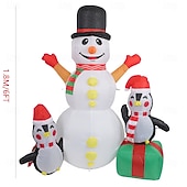 billige utendørs julelys-1,8 m/6 fot oppblåsbar julesnømann med pingviner, innebygde fargerike LED-lys, utendørsdekorasjoner - oppblåsbar snømann og 2 pingviner, dekor til hage, plen, veranda, julefester