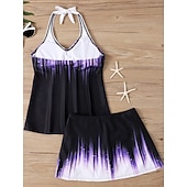 tanie Tankini-Kostium kąpielowy dwuczęściowy tankini dla kobiet spódnica kontrola brzucha wysoki stan wąski bez pleców wakacyjny strój na plażę ombre halter bez rękawów