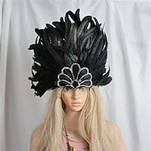 abordables Accesorios-Carnaval 2026 Accesorios de Samba del Carnaval de Río Adorno de Plumas para Mujeres - Accesorio de Cabeza de Lentejuelas Azul y Verde Pavo Real - Disfraz de Festival de Brasil