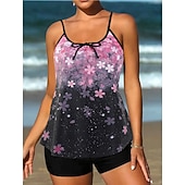 billiga Tankinis-Kvinnors tankini 2-delad baddräkt Boho shorts mage kontroll hög midja smal rygglös semester strandkläder paisley U-hals ärmlösa baddräkter