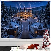 cheap Wall Tapestries-Christmas Snow Scene Tapestry – Winter Wonderland Wall Hanging, Snowflake Forest Landscape Christmas Tree Pattern Decorative Tapestry for Home Bedroom Living Room Holiday Decoration
