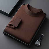 Недорогие мужской пуловер-свитер-Муж. Пуловер Свитер Вязаный свитер Рельефный узор Вязать Обычные топы Трикотаж Полотняное плетение Вырез под горло Мода Классический Отпуск На каждый день Одежда Осень Зима Синий Черный S M L