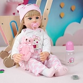 cheap Dolls-Reborn Baby Dolls - 22 Inch Soft Body Realistic Baby Doll Girl Lovely Awake Blond Hair Girl Bebe Reborn de Silicona Real Life Baby Dolls with Gift Box for Kids Age 3 Collectors Christmas Gift