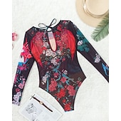 Χαμηλού Κόστους Rash Guards One Pieces-Γυναικεία Προστατευτικά Μαγιό Ολόσωμα μαγιό Γραφική Μπόχο Δίχτυ Προστασία UV Αναπνέει Μακρυμάνικο Μαγιό Σέρφινγκ Παραλία Διακοπές Άνοιξη