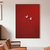 billiga Abstrakta målningar-handgjord surrealistisk karmosinröd himmelmålning handmålad väggkonstposter minimalistisk väggkonstmålning duk karmosinröd väggkonst röd stilmålning flygande vita fåglar väggkonst premiumposter
