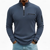economico Polo classica da uomo-Per uomo Camicia di Velluto a Coste Polo con zip Sport all&#039;Aperto Casuale Collo Alto Colletto Mao Manica Lunga Moda Essenziale Semplice Zip a un quarto Inverno Primavera &amp; Autunno Autunno &amp; Inverno