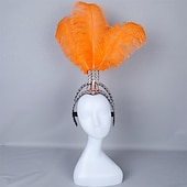 abordables Accesorios-Carnaval 2026 Accesorios Samba del Carnaval de Río Diadema de Showgirl de Plumas de Avestruz Blanca - Diadema de Cristales y Piedras - Accesorio de Vestuario Burlesque Gatsby para Festival de Brasil