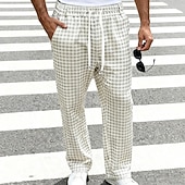 cheap Casual Pants-Men's Trousers Casual Pants Drawstring Pocket Elastic Waist Plaid Comfort Soft Outdoor Daily Holiday Fashion Classic Style Dark Khaki Light Khaki Micro-elastic