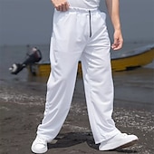 cheap Straight Leg-Men's Sweatpants Trousers Baggy Pants Straight Leg Sweatpants Waffle Pants Drawstring Pocket Elastic Waist Plain Comfort Soft Outdoor Daily Holiday Fashion Classic Style Black White Micro-elastic