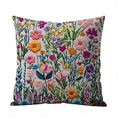 cheap Textured Throw Pillows-Floral Pattern Pillow Cover 2D Flat Print Soft Comfortable Cushion Case with Faux embroidery for Living Room Sofa Bedroom Home Decoration