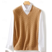 Χαμηλού Κόστους Ανδρικό μάλλινο πουλόβερ-Ανδρικό γιλέκο από κασμίρ υψηλής ποιότητας με λαιμόκοψη V από καθαρό μαλλί, κλασικό πλεκτό πουλόβερ, απαλό, ζεστό, αναπνεύσιμο