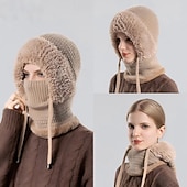 cheap Warm&amp;Heated Collection-3-in-1 Beanie Hat Neck Warmer Face Cover Women Outdoor Knitted Hat with Fleece Lined Face Mask and Neck Warmer All-in-One Beanie for Cycling Hiking Winter Cold Weather Warm Headwear