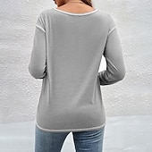 cheap Plain tee-Women's Blouse Buttons Plain Tropical Stylish Casual Long Sleeve Crew Neck Regular Tops Daily Holiday Going out Navy Blue Light Grey Light Blue Fall Winter