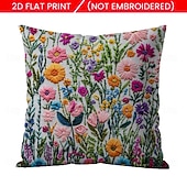 cheap Textured Throw Pillows-Floral Pattern Pillow Cover 2D Flat Print Soft Comfortable Cushion Case with Faux embroidery for Living Room Sofa Bedroom Home Decoration