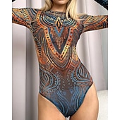 Χαμηλού Κόστους Rash Guards One Pieces-Γυναικεία Προστατευτικά Μαγιό Ολόσωμα μαγιό Γραφική Μπόχο Δίχτυ Προστασία UV Αναπνέει Μακρυμάνικο Μαγιό Σέρφινγκ Παραλία Διακοπές Άνοιξη