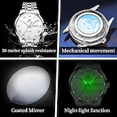 halpa Mekaaniset kellot-OLEVS Miesten Mekaaninen Kello Luksus Muoti Liiketoiminta Rannekello Automaattinen Mekaaninen Kello Vesitiivis loistava Ruostumaton Teräs Viikko Miesten Kello