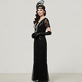 economico Abiti degli anni '20-Set Anni Ruggenti Anni 1920 Lunghezza alla caviglia Vestito Abito da sera Abiti con accessori Maniche corte Il grande Gatsby Charleston Invitato al matrimonio Piuma Scollo a V Costume Per donna