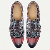 cheap Elemental Dress Shoes-Men's Black Leather and Floral Pattern Lace-up Shoes - Fashion-forward Footwear for Semi-formal Gatherings, Evening Parties and Trendy Casual Wear