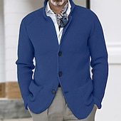 economico Maglioni Cardigan da uomo-Per uomo Felpa Cardigan A Coste Maglia Top Regolari Lavorato a maglia Bottonato Semplice Colletto Mao Vacanza Moda Casuale Abbigliamento quotidiano Abbigliamento Primavera &amp; Autunno Blu Nero S M L