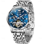 Χαμηλού Κόστους Μηχανικά Ρολόγια-OLEVS Αντρικό Μηχανικό Αυτόματο Ρολόι Πολυτελές Ρολόι Χεριού Σκελετού Διάμετρος 42mm Αδιάβροχο Χρυσό Μπλε Ρολόι Δώρο για άντρες 6740