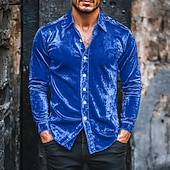 economico Camicie casual eleganti da uomo-Per uomo Camicia Camicia casual Camicia di Natale Camicia di velluto Vino Blu reale Manica Lunga Tinta unica Semplice Colletto a Camicia Casuale Quotidiano Bottoni Abbigliamento Velluto Natale