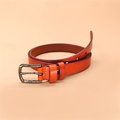 baratos Cintos para Homem-Men's Genuine Leather Belt Belt Brass Square Buckle Dermis Alloy Vintage Durable Adjustable Plain Black Kakhi Outdoor Daily Waist Belt