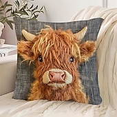  Capas de almofada com estampa plana 2D de vaca das Terras Altas, capas de almofada de pelúcia macias e curtas em veludo, capas de almofada decorativas para sofá, sala de estar, casa e decoração de fazenda.