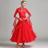 Недорогие Стандартный бальный зал-Женское элегантное платье для бальных танцев бирюзового цвета, украшенное стразами, с высоким воротником, для вальса, танго, румбы, современного танца, для выступлений на соревнованиях