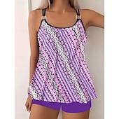 Χαμηλού Κόστους Τανκίνι-Γυναικείο Τανκίνι 2 Κομμάτια Μαγιό Σορτσάκι Έλεγχος Κοιλιάς Ψηλόμεσο Λεπτό Χωρίς Πλάτη Θέρετρο Παραλίας Ombre Λουλούδια U Λαιμός Αμάνικο Μαγιό