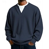 preiswerte Cordhosen T-Shirts-Herren Cordhemd T-Shirt Langarm V Ausschnitt Herbst Winter Texture Täglich Lässig Streetstyle Oversize Locker Outdoor Straße Lässig Schwarz Dunkel Blau Purpur Top T-Shirt für Herren