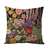 cheap Textured Throw Pillows-Floral Pattern Pillow Cover 2D Flat Print Soft Comfortable Cushion Case with Faux embroidery for Living Room Sofa Bedroom Home Decoration