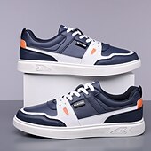 זול סניקרס קז'ואל-נעלי ספורט ספורטיביות לגברים בצבעי כחול כהה ולבן, קלות משקל ונוחות, עיצוב מודרני עם נגיעות כתומות, מושלמות ללבישה יומיומית וטיולים קז'ואליים