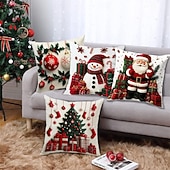 abordables Literie de Noël-Housse de coussin bonhomme de neige de Noël, imprimée en 2D, douce et moelleuse, pour canapé, salon et décoration de Noël.