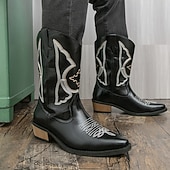 billiga Cowboy &amp; Western Boots-Vita herrstövlar i westernstil, äkta läder, cowboyinspirerad design, perfekta för utomhusevenemang, westernkläder