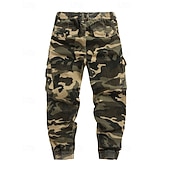 baratos Calças Cargo-Men's Cargo Pants Trousers Drawstring Elastic Waist Multi Pocket Camo Windproof Wearable Daily Outdoor Camping &amp; Hiking Streetwear Stylish ArmyGreen Khaki Micro-elastic