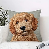  Capa de almofada vintage com estampa digital plana em 2D, estilo cachorro, lavável à máquina, com fechamento em zíper, capa decorativa para sofá, sala de estar e quarto.
