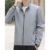 abordables Vestes de course-Homme Couleur Unie Veste zippée blouson aviateur Manteaux décontractés Printemps &amp; Automne avec poches manche longue Athleisure Imperméable Léger Salle de sport Randonnée Course Entraînement Noir