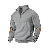 preiswerte Einfache Sweatshirts-Herren Zip Up Sweatshirt Waffel-Sweatshirt Pullover Schwarz Weiß Marineblau Khaki Dunkelgray Halber Reißverschluss Einfach Reißverschluss Tasche Arbeit Sport &amp; Outdoor Lässig ohne Druck Aktiv Vintage