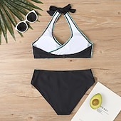 preiswerte Tankinis-Damen Badeanzug Zweiteilig Rock Bademode Rückenfrei Urlaub Strandbekleidung Gestreift V Ausschnitt Ärmellos Badeanzüge