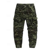 baratos Calças Cargo-Men's Cargo Pants Trousers Drawstring Elastic Waist Multi Pocket Camo Windproof Wearable Daily Outdoor Camping &amp; Hiking Streetwear Stylish ArmyGreen Khaki Micro-elastic