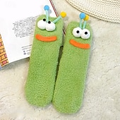 billiga Hemma kläder-Unika och roliga fula strumpor, fluffiga monsterstrumpor för kvinnor, mjuka plyschiga vinterstrumpor med aliendesign och 3D-ögon och leende, mysiga, pälsiga tofflor för hemmet eller present