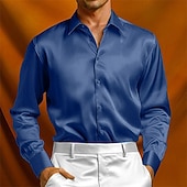 Χαμηλού Κόστους Ανδρικά σατέν πουκάμισα-Ανδρικά Πουκάμισο Σαν μετάξι Σατέν πουκάμισο Επίσημο Πουκάμισο Casual πουκάμισο Πουκάμισο με κουμπιά Σκέτο Επίσημο Γάμου Μαύρο Κίτρινο Ρουμπίνι Βαθυγάλαζο Μακρυμάνικο Πέτο