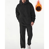 preiswerte einfache Trainingsanzüge-Zweiteiliger Fleece-Trainingsanzug für Herren – schwerer Hoodie und Jogginghose, einfarbige Sport-Streetwear mit Taschen