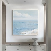 billiga Landschaftsgemälde-Large Blue Ocean Abstract Painting Light Blue Ocean Abstract Art Ocean Waves Canvas Painting White Textured Wall Art Ocean Waves Wall Art