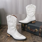 billiga Cowboy &amp; Western Boots-Vita herrstövlar i westernstil, äkta läder, cowboyinspirerad design, perfekta för utomhusevenemang, westernkläder