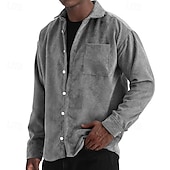 ieftine cămăși casual pentru bărbați-Bărbați Cămașă Cămașă casual Cămasă Corduroy Camașă cu nasturi Albastru piscină Negru Alb Roșu Vin Bleumarin Manșon Lung Simplu Rever Casual Zilnic Buzunar Îmbrăcăminte Modă Modern Casual